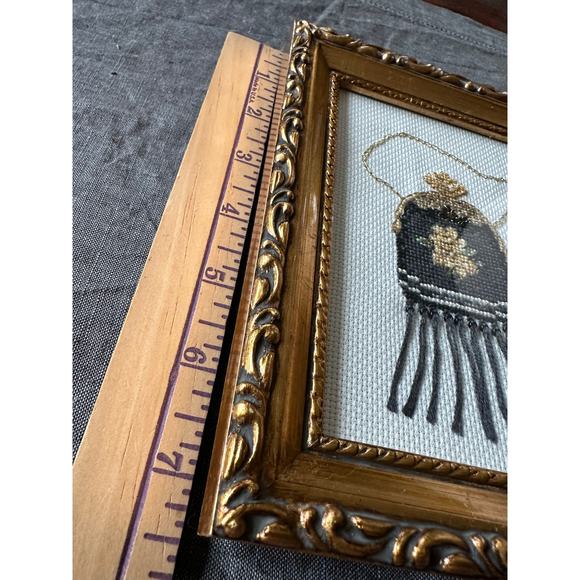 Framed needlepoint finished Counted Cross Stitch Vintage Purse Sandy Clough 6x7” - Picture 12 of 12